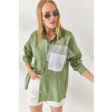 Olalook Musty Green Oversized Woven Shirt with Pocket Detail cene