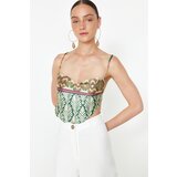 Trendyol Yellow Satin Patterned Crop Strap Woven Blouse