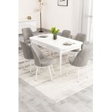 Hanah home trpezarijski set Nix, sto na razvlačenje i 6 stolica, bela ploča, siva tkanina Babyface | Eponuda.com