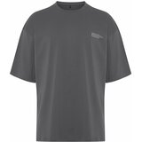 Trendyol Anthracite Oversize 100% Cotton Crew Neck Minimal Text Printed T-Shirt cene