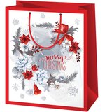 Cardex Cardex: Srednje velika darilna vrečka z rdeče-belim vzorcem zvončkov 17x10x23cm | Shoptok.si