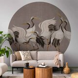  Okrugla fototapeta - Cranes dancing - bright silhouettes of birds on a warm grey background with texture 230x230 | shoptok.hr
