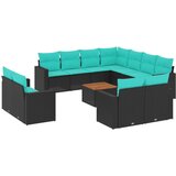  Vrtna garnitura - 12-dijelni set vrtnih sofa s jastucima poliratan crni - Crna 1 | shoptok.hr