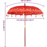 vidaXL senčnik drugo rdeča x 250 cm bombaž in trda les | Shoptok.si