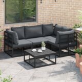 vidaXL Sjedeća garnitura za vrt 4 pcs Crna 213 x 143 x 71 cm Aluminij | shoptok.hr