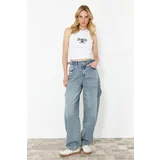 Trendyol Light Blue Loose Fit High Waist Carpenter Skater Jeans