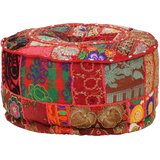 vidaXL tabure večbarven okrogel, bombaž, ročno izdelan 40x20 cm rdeč | Shoptok.si
