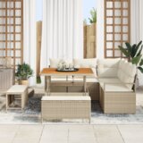 vidaXL 8-delni vrtni kavč z blazinami Bež Poli ratan Acacia | Shoptok.si