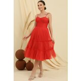 By Saygı Rope Strap Strapless Underwire Lined Jupons Tulle Tiered Tulle Short Dress Cene