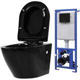vidaXL Viseča WC školjka z vgradnim kotličkom keramika črna | Shoptok.si