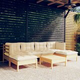 The Living Store Vrtna sedežna garnitura 7-delna s krem blazinami borovina - Vrtna Sedežna Garnitura, (21469593) | Shoptok.si