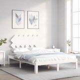 Maison Chic Posteljni okvir - Dvoposteljna postelja - Zakonska postelja z vzglavjem bel trden les-J15775, (21765003) | Shoptok.si
