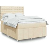 vidaXL Box spring postelja z vzmetnico krem 140x200 cm blago | Shoptok.si