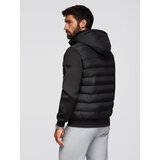 Ombre Quilted bomber jacket with hood and knitted sleeves - black | Shoptok.si