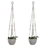 Beige Macrame Plant Hanger Set of 2 - Handwoven Cotton Rope Basket, (5000248515)