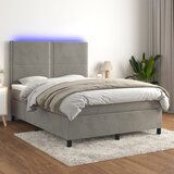 vidaXL Krevet box spring s madracem LED svjetlosivi 140x190 cm baršun | shoptok.hr