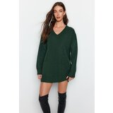 Trendyol Green Super Mini Knitwear Soft Textured V-Neck Tunic Dress Cene