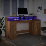 vidaXL Pisalna miza z LED lučkami artisan hrast 160x55x91 cm inž. les | Shoptok.si