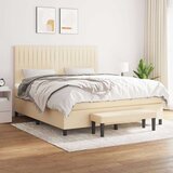 vidaXL Box spring postelja z vzmetnico krem 160x200 cm blago, (20894527) | Shoptok.si