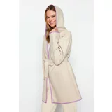 Trendyol Beige Piping Hooded Fleece Knitted Dressing Gown