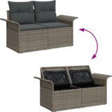 vidaXL 9-dijelni vrtni set sofe s jastučićima sivo poliratan, 2-sjedna vrtna sofa s pohranom i jastučićima sivo poliratan | shoptok.hr