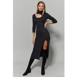 Cool & Sexy Women's Anthracite Collar Window Slit Dress YI1984 Cene