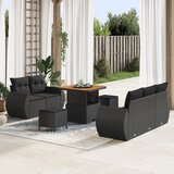 vidaXL 8-delni set vrtne sedežne garniture s blazinami Črna Poli ratan Akacija | Shoptok.si