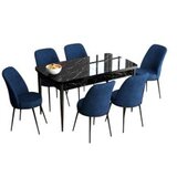 Hanah home han - black marble, navy blue black marblenavy blue extendable dining table & chairs set (7 pieces) | Eponuda.com