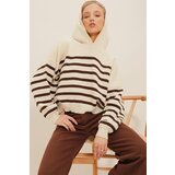 Trend Alaçatı Stili Women's Brown Hooded Striped Winter Knitwear Sweater Cene