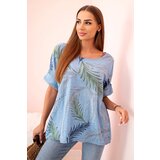 Kesi Włoski Women's cotton blouse with leaves with roll-up sleeves denim Cijene