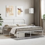 vidaXL Kovinski posteljni okvir z vzglavjem bel 183x213 cm Cene