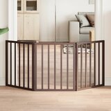 vidaXL Vrata za pse zložljiva 3 paneli rjava 150 cm topolovina | Shoptok.si