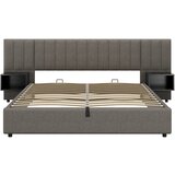 Lumor Postelja s predalom 180x200 cm iz lanenega blaga – z 2 nočnima omaricama in letvenim dnom – siva, (22151123) | Shoptok.si