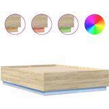 Maison Chic Posteljni okvir - Dvoposteljna postelja - Zakonska postelja z LED lučkami sonoma hrast 120x200 cm inž. les, (21696017) Cene
