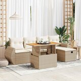 Maison Chic Seti vrtnega pohištva - Vrtna garnitura - Vrtni pohištvo set z blazinami 6-delna bež ratan/akacija, (21796378) | Shoptok.si