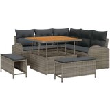  Set vrtnih sofa s jastučićima siva poliratan akacija Dvosjed vrtni kauč s jastučićima siva poliratan 3-dijelni vrtni set za | shoptok.hr