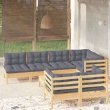 8-dijelna vrtna garnitura od borovine sa sivim jastucima | shoptok.hr