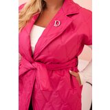 Kesi Włoski Plus Size women's quilted vest with belt and collar pink | shoptok.hr