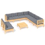  Vrtna sedežna garnitura 10-delna s sivimi blazinami borovina, (20674781) | Shoptok.si