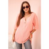 Kesi Włoski Women's muslin shirt with a button apricot | shoptok.hr