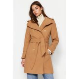 Trendyol Camel Belted Gold Button Detailed Stamp Coat Cene