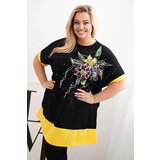 Kesi Włoski Plus Size women's tunic with floral pattern and decorative pearls yellow | shoptok.hr