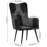  Fotelja s krilnim naslonom od prave kože crno-siva | shoptok.hr