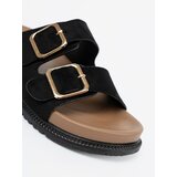 Shelvt Black women's flip-flops with gold buckles | shoptok.hr
