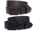 Dewberry R9136 Pack of 2 Black-Brown Leather Mens Belt-BLACK-BROWN