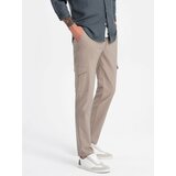 Ombre Men's REGULAR fabric pants with cargo pockets - beige Cene