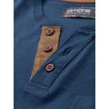 Ombre Men's T-shirt with button neckline and suede trim - dark blue | Shoptok.si