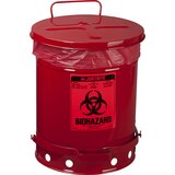 Justrite Varnostna posoda iz jeklene pločevine za odstranjevanje biološko nevarnih odpadkov, nalepka za biološko nevarnost BIOHAZARD, prostornina 34 l | Shoptok.si