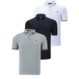 Dewberry TRIPLE SET T8586 MEN'S T-SHIRT-NAVY-WHITE-GREY Cene