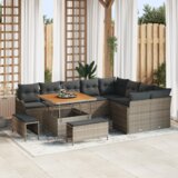  12-delni set vrtne sedežne garniture z blazinami siva poli ratan akacija | Shoptok.si